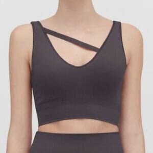 Cuyana NEW Stretch Cropped Top Charcoal Gray Sports Bra Womens Size Large XL